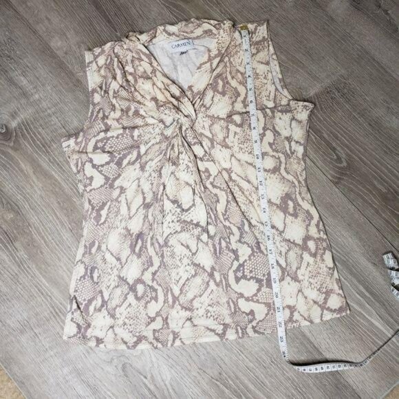 Carmen Marc Valvo Sleeveless Snake Print Blouse Size M Beige/Brown - Picture 8 of 8